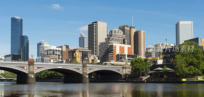 墨尔本城市天际线和澳大利亚的亚拉河
