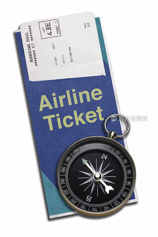 登机牌在机票文件夹指南针坐在上面