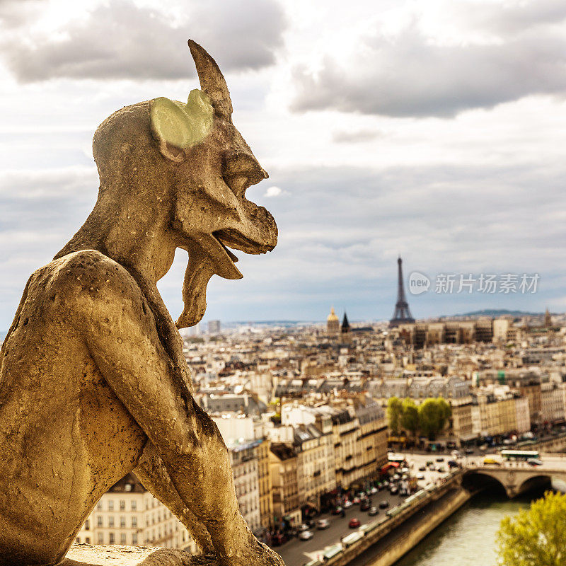 巴黎圣母院正面的中世纪滴水嘴兽，法国巴黎