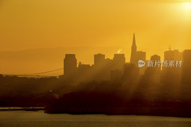 旧金山市中心和日出，加利福尼亚州