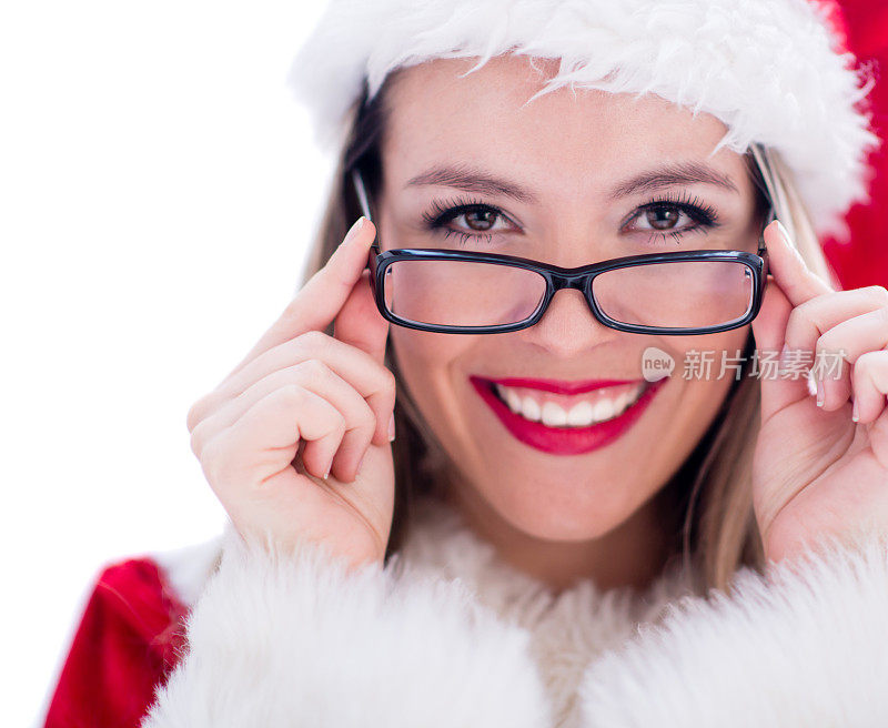 戴眼镜的女圣诞老人