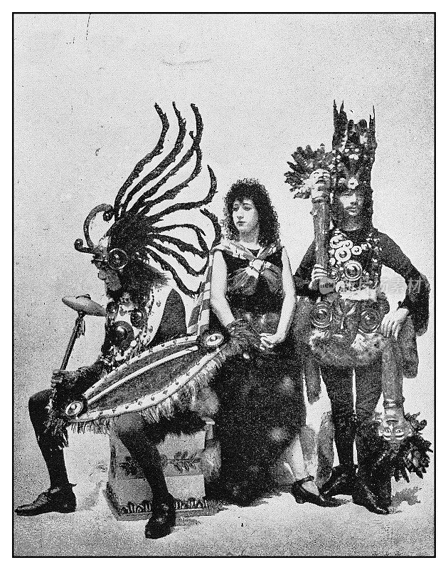 古董照片:演员在剧院扮演原住民