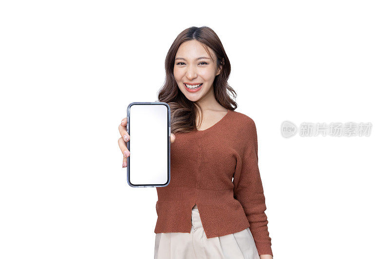 亚洲女性展示大屏幕手机