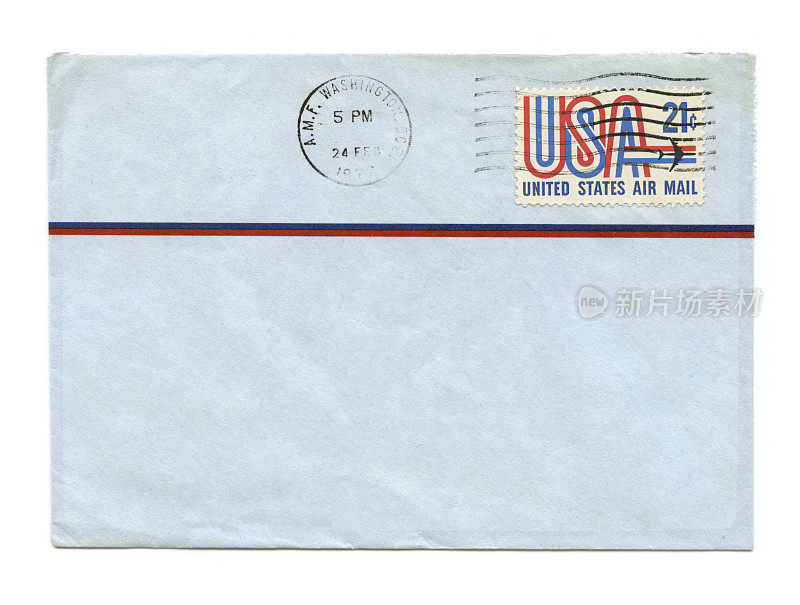 美国寄来的旧航空信封。1972年2月24日在华盛顿特区盖销。(美国航空邮件)