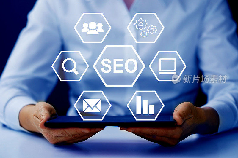 SEO搜索引擎优化营销技术概念背景。