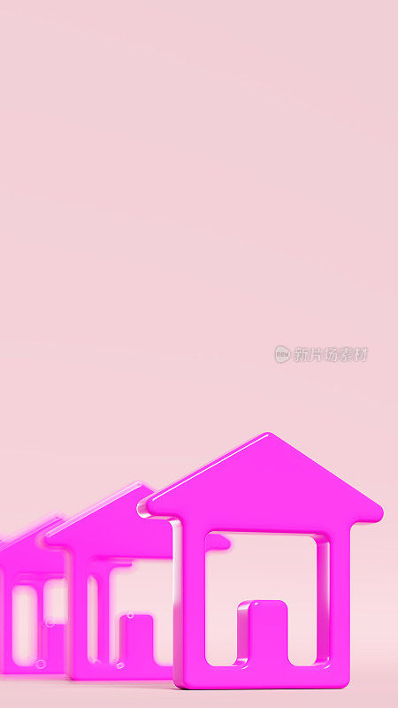 排紫色的房子图标在孤立的设置，住房和购买的主题，3d插图