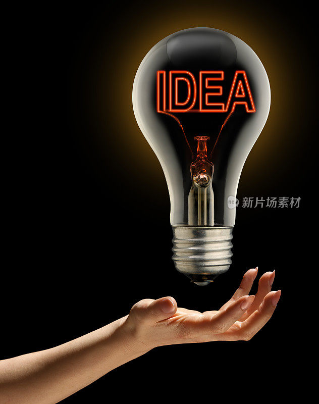 大新理念;浮在手上的灯泡，创意形状的灯丝