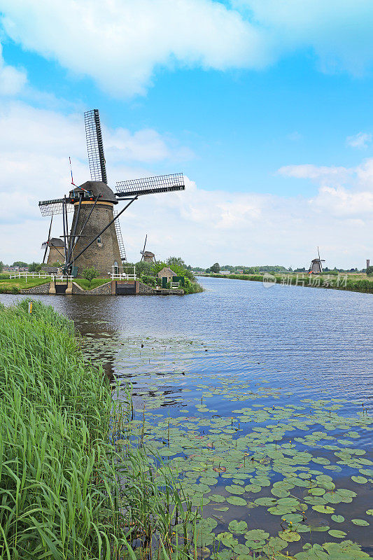 传统的荷兰风车在Kinderdijk在荷兰