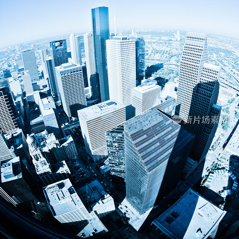 休斯顿市中心摩天大楼鸟瞰图