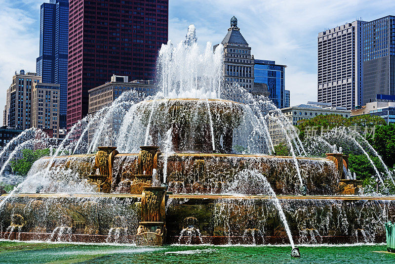 芝加哥白金汉喷泉的特写