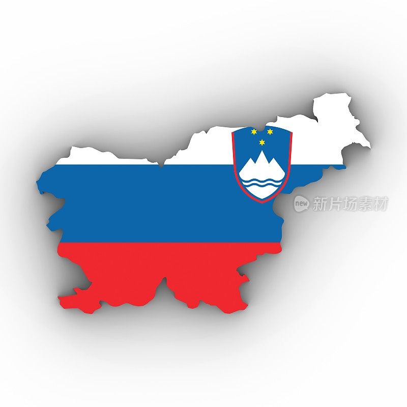 斯洛文尼亚地图轮廓与斯洛文尼亚国旗在白色与阴影3D插图