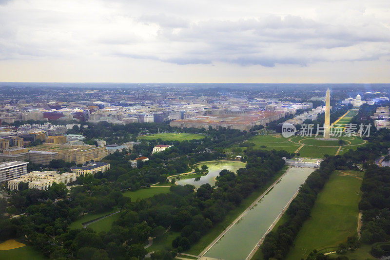 华盛顿特区阴天的空中摄影