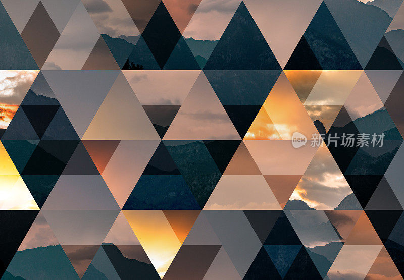 抽象的三角形马赛克背景:黄昏的意大利阿尔卑斯山