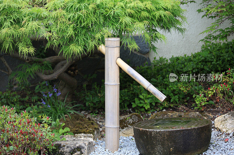 日本禅宗花园中的竹喷泉