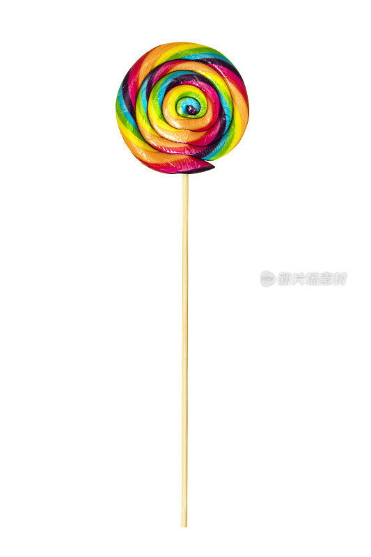 彩虹漩涡棒棒糖孤立在白色背景