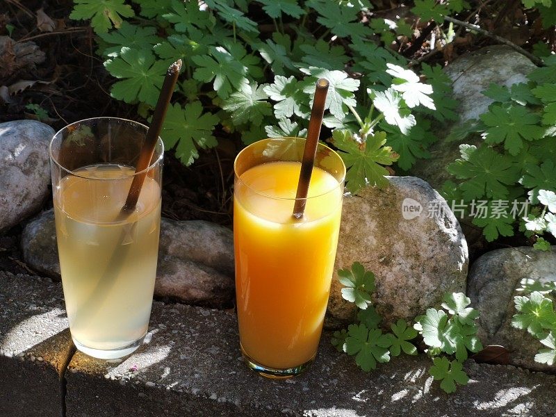 美味清凉的夏季果汁等待享用可持续的可食用吸管