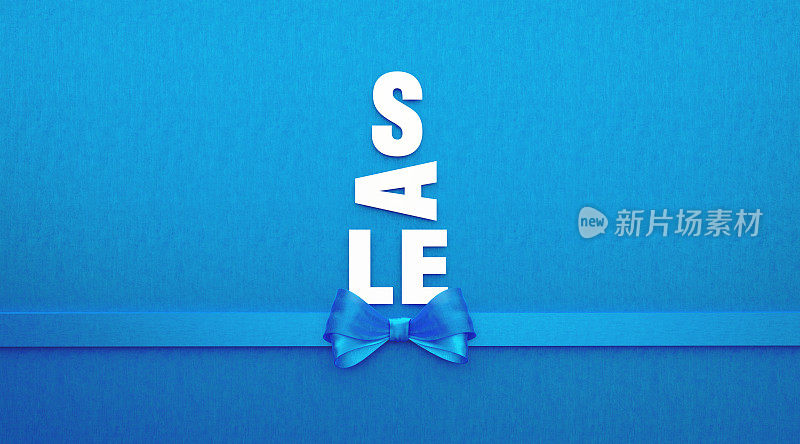 销售文字形成一个圣诞树与蓝色蝴蝶结在蓝色背景