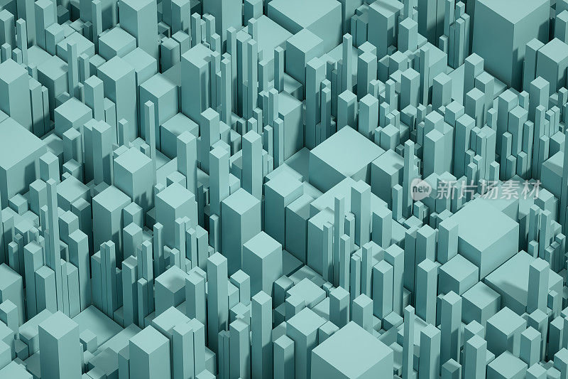 立方体块，城市建筑，摩天大楼，抽象的几何背景