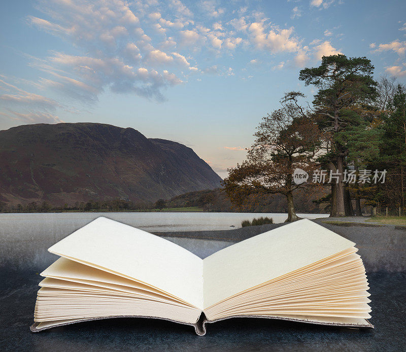 壮美的秋日生机盎然的秋景巴特米尔在湖区的群山中幻想着翻开一页页的书