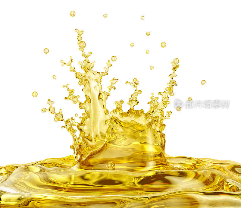 橄榄油、汽车发动机油、油液3D飞溅隔离。护肤、天然美容、化妆品行业、汽车油、健康食品植物油、均衡饮食广告设计飞溅元素