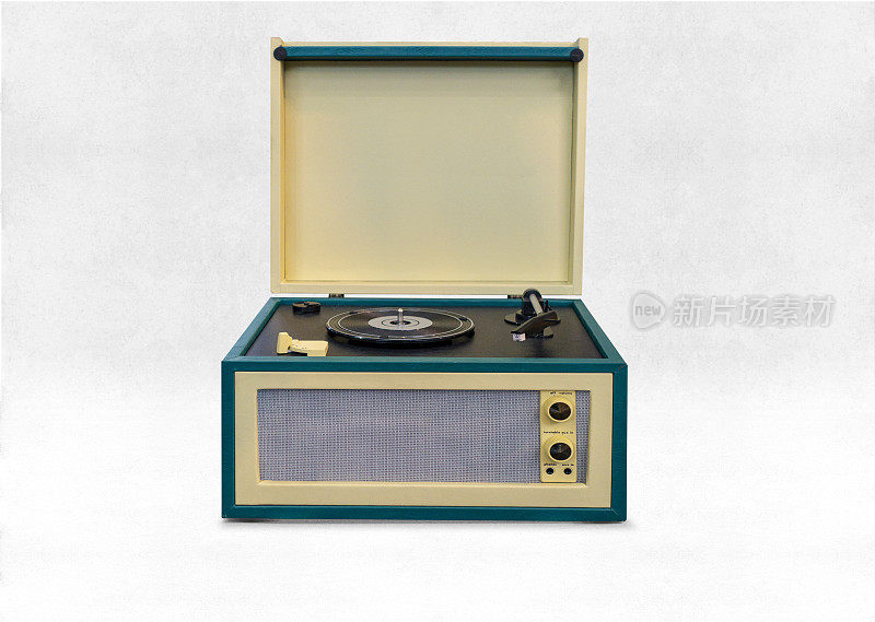 标志性的老式金绿色45秒和33秒LP唱机内置扬声器