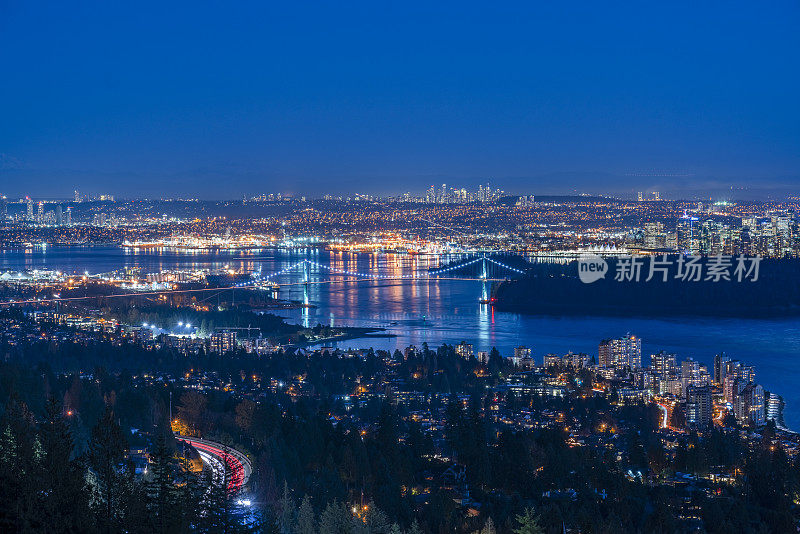 温哥华夜空全景鸟瞰图