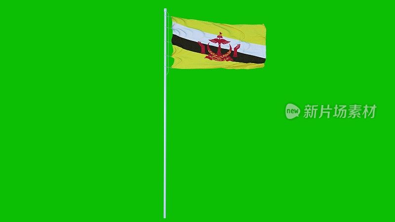文莱旗帜迎风飘扬在绿色屏幕或色键背景上。三维渲染