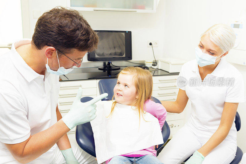 小女孩在看牙医