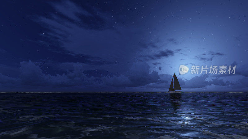 夜海中的帆船