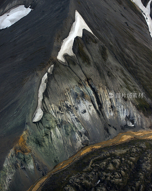 夏季冰岛Landmannalaugar山上的鸟瞰图