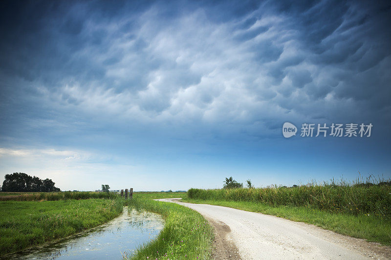 在典型的荷兰地貌上，乌云密布