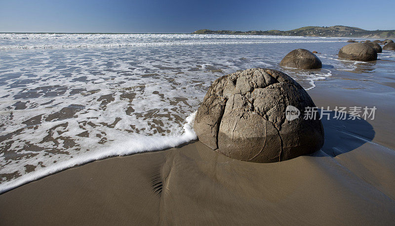 新西兰地标，莫拉基巨石，奥塔哥海岸，南岛