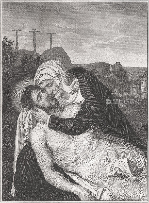 《Pieta》-昆汀·马西斯(?)，钢版画，大约1850年出版