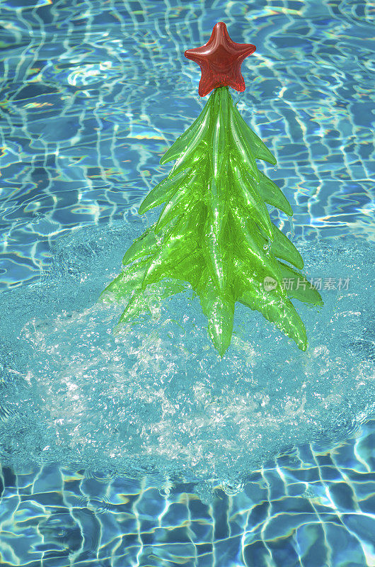 充气圣诞树被溅出泳池