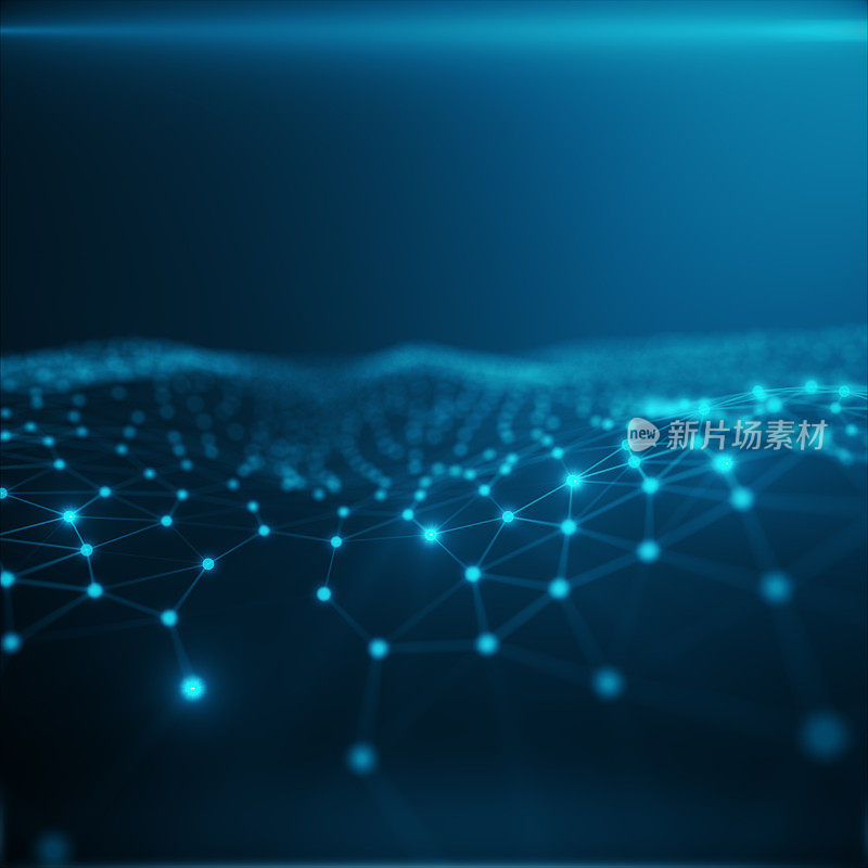 云计算机中的技术连接，蓝点网络，抽象背景，网络表示互联网连接的概念，三维渲染