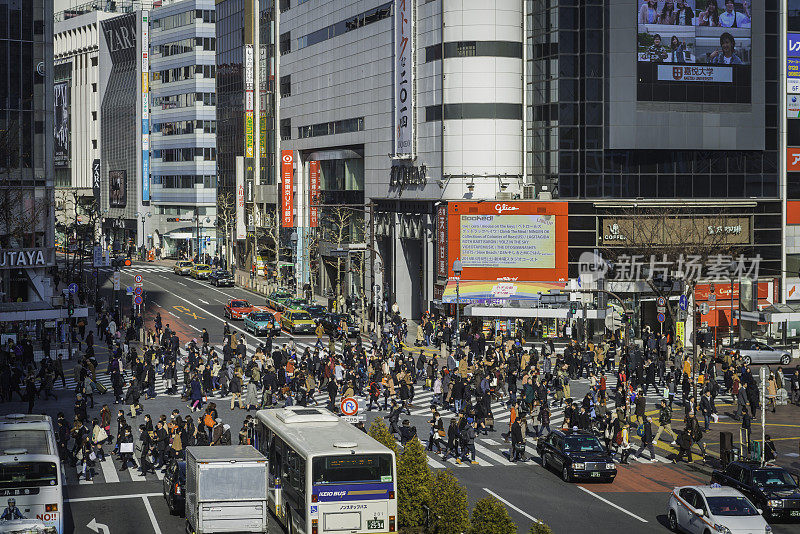 东京著名的涉谷十字路口上挤满了行人