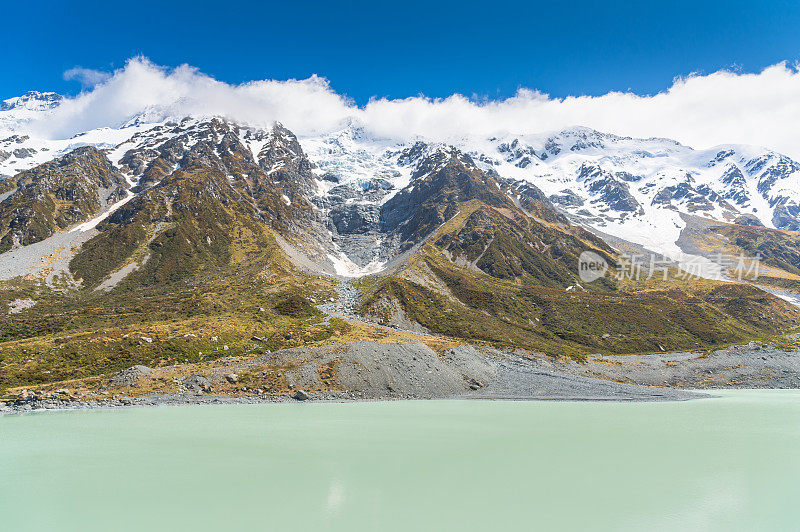 新西兰风景优美的库克山在夏季以新西兰南岛的自然景观为背景