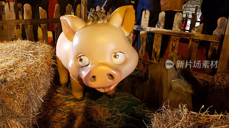 来自Belén门户网站的人物。圣诞场景中真实的放养猪。