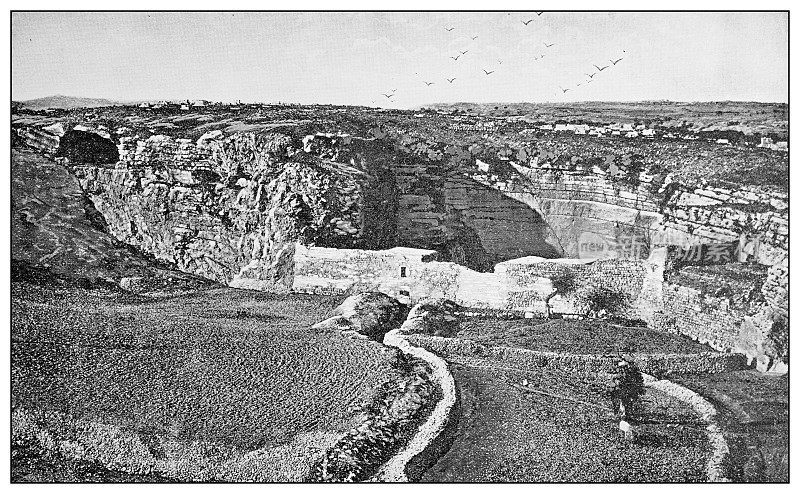 耶路撒冷和周围环境的古董旅行照片:耶利米的岩洞