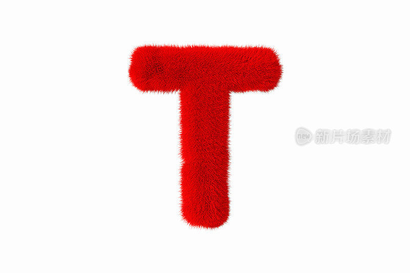 字母T与红色蓬松毛茸茸的皮毛大写白色背景