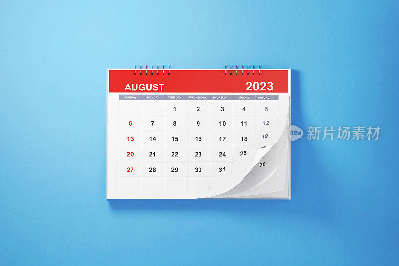 2023年8月蓝色背景日历