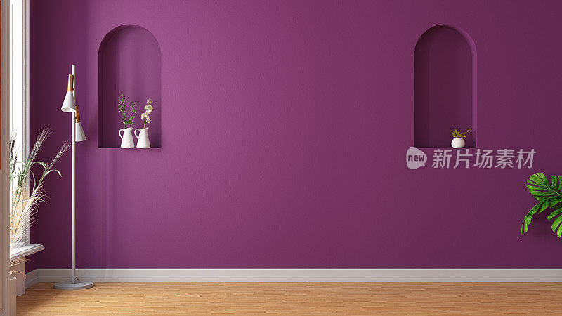 现代室内与空紫色墙