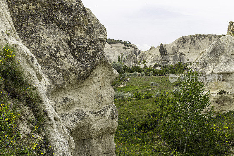 在土耳其卡帕多西亚戈雷姆的爱谷，寻找被称为仙女烟囱的岩层中的面孔。