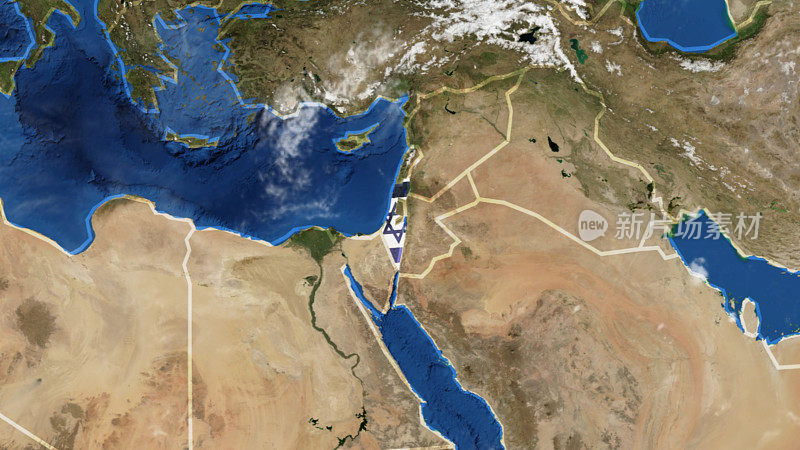 国旗装饰的以色列地图