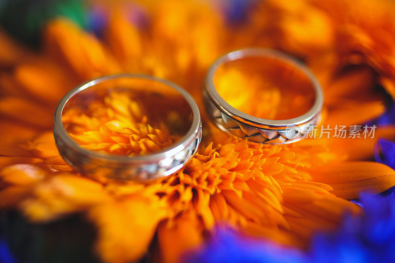 结婚戒指戴在花朵上
