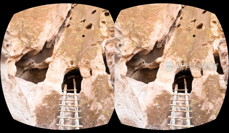VR对眼3D耳机观看洞穴Bandelier国家纪念碑