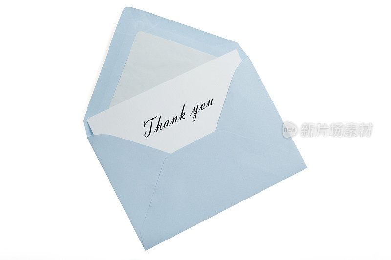 蓝色信封，里面有感谢信