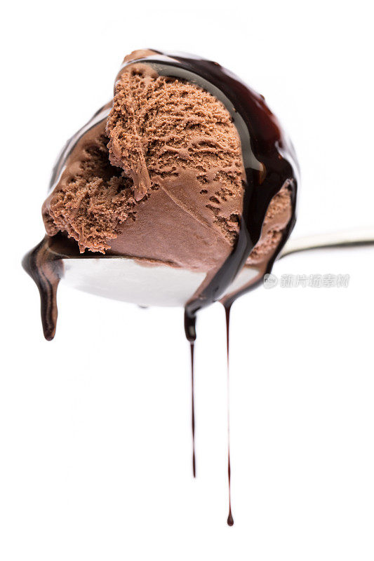 满满一勺巧克力冰淇淋孤立在白色