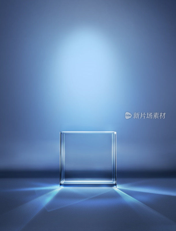 玻璃底座的3D插图在深蓝色的背景