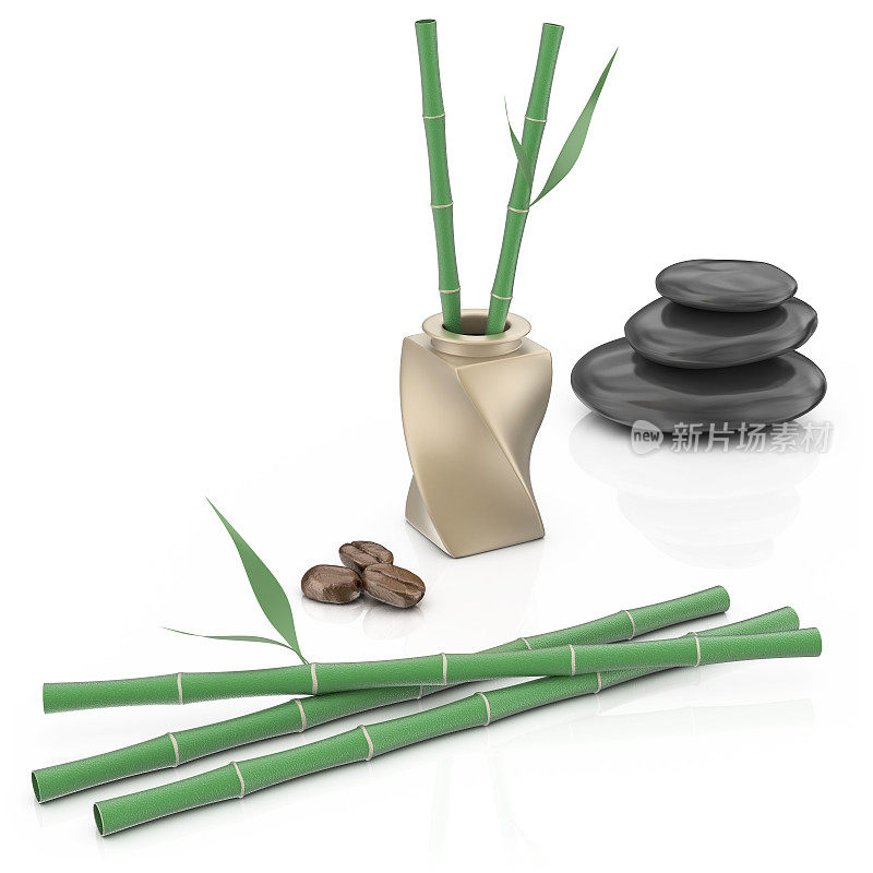 温泉-石、竹、咖啡豆